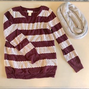 LOFT small burgundy red silver sweater & scarf